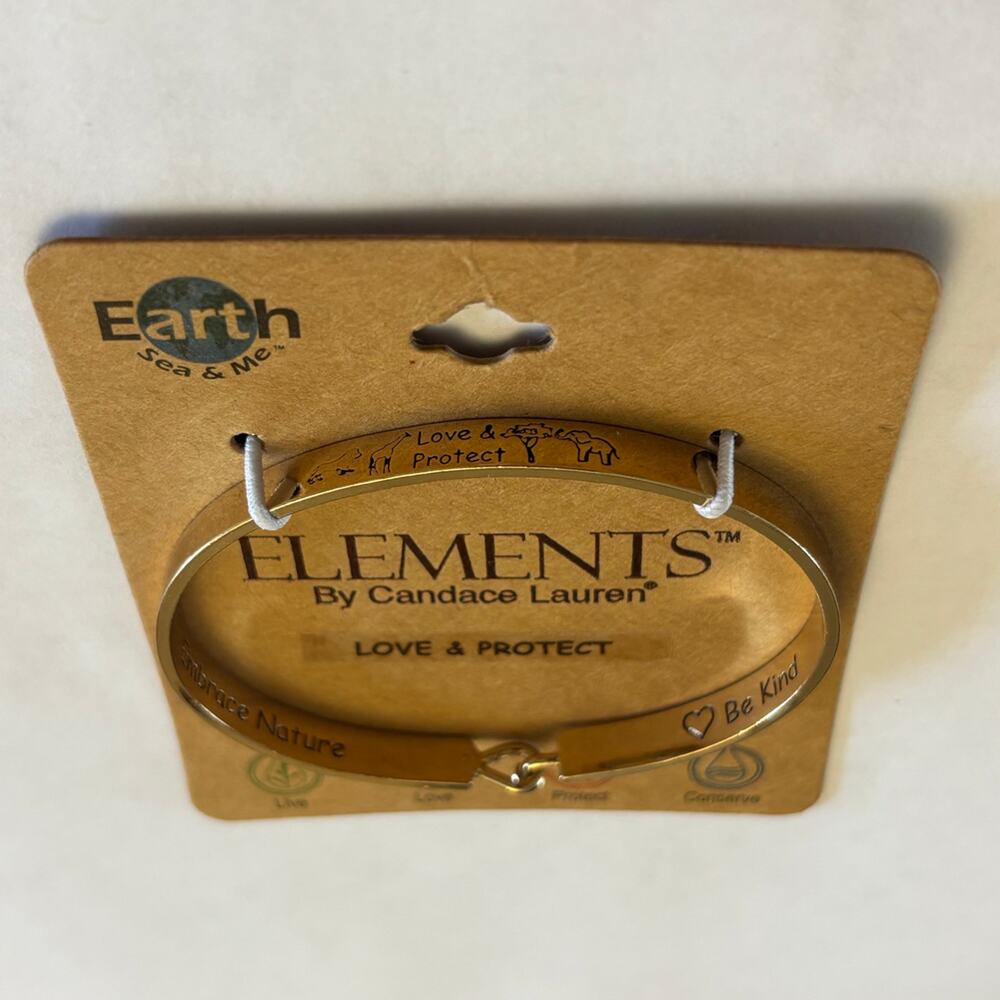Elements by Candace Lauren Gold Tone "Love & Protect" Hook Bangle Bracelet NWT